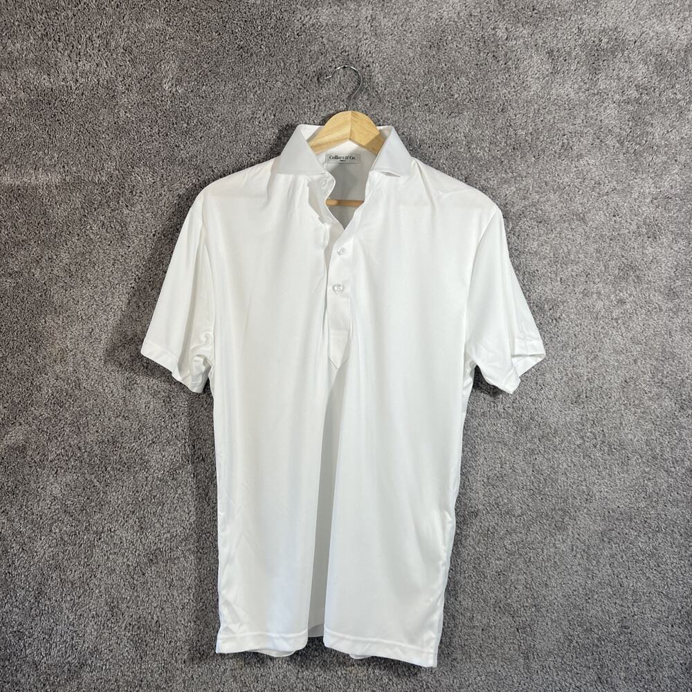 Collars & Co Men’s Medium White Polo Shirt Short Sleeve Performance Polyester